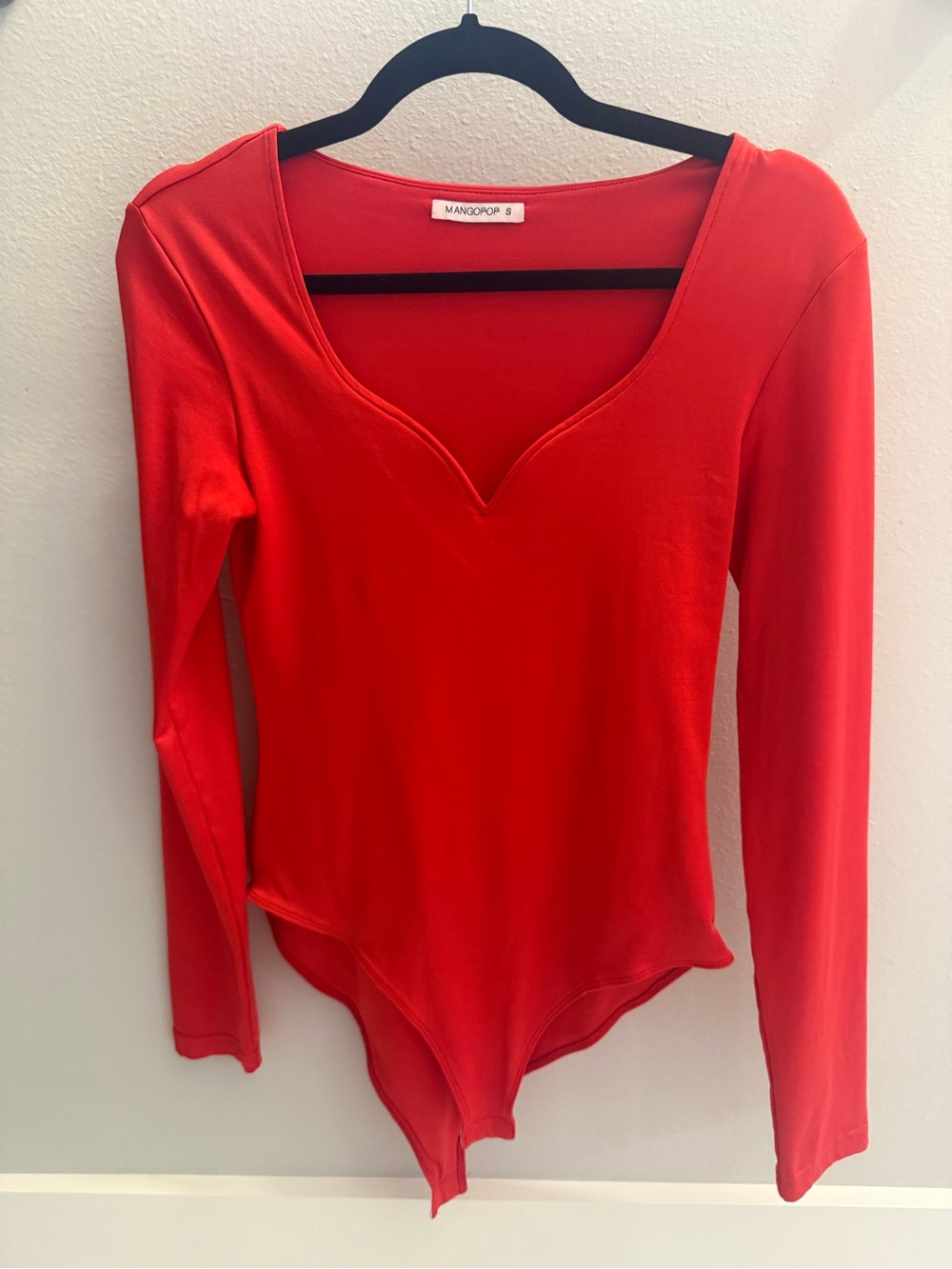 MangoPOP Red Long-Sleeve V-Neck Bodysuit